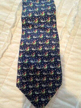 Vineyard Vines Boys Silk Tie - Christmas Santa Sleigh & Whales Navy